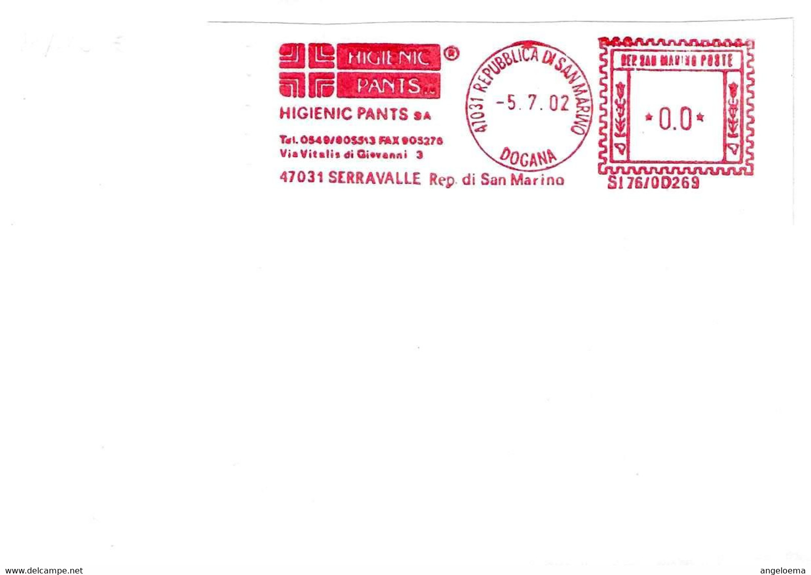 SAN MARINO - 2002 HIGIENIC PANTS - Ema Affrancatura Meccanica Rossa Red Meter Su Busta Non Viaggiata - 2009 - Covers & Documents