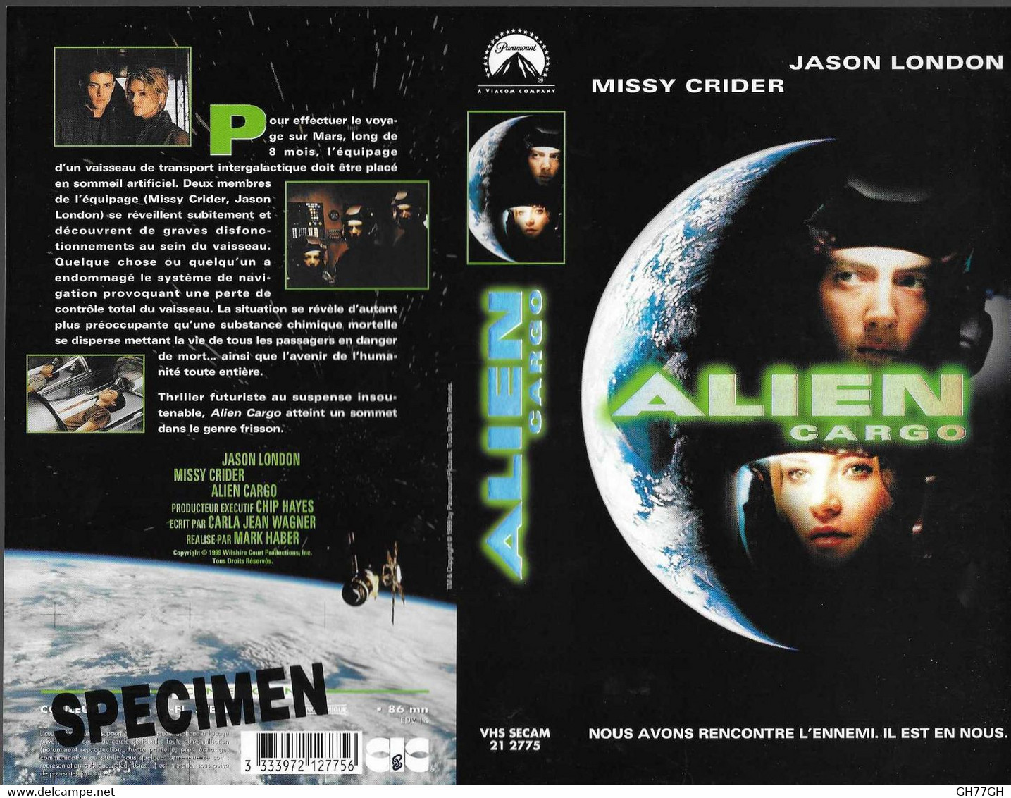 "ALIEN CARGO" -jaquette SPECIMEN Originale CIC VIDEO - Sci-Fi, Fantasy