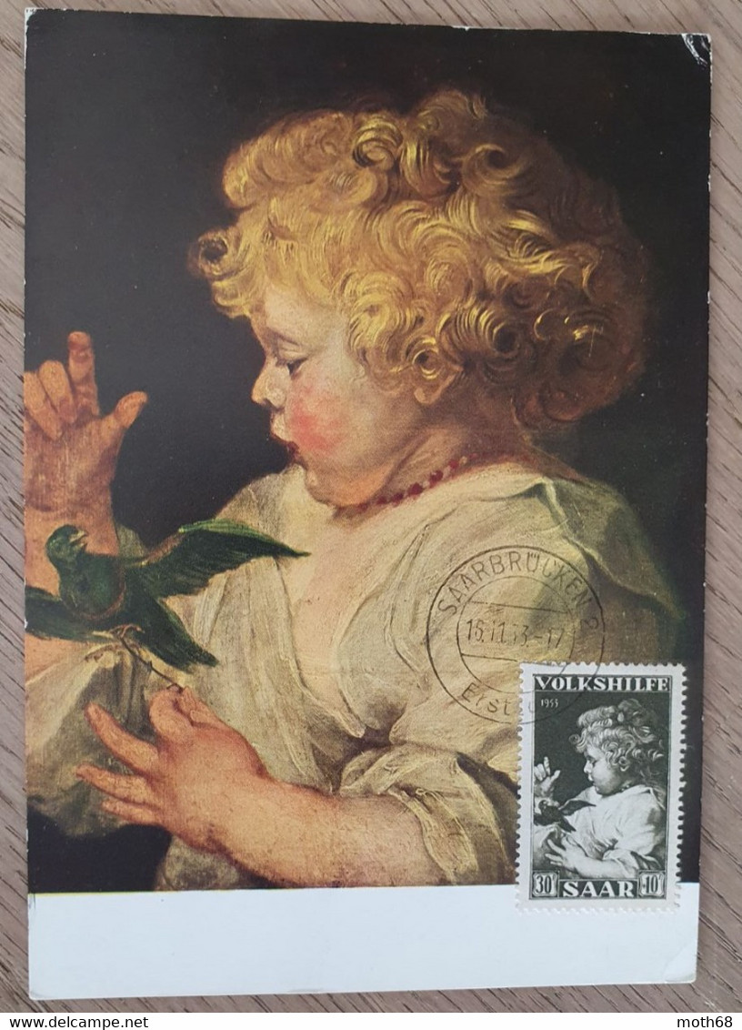 1953 Maximumkarte Saar Rubens Das Kind Mit Dem Vogel - Maximumkaarten