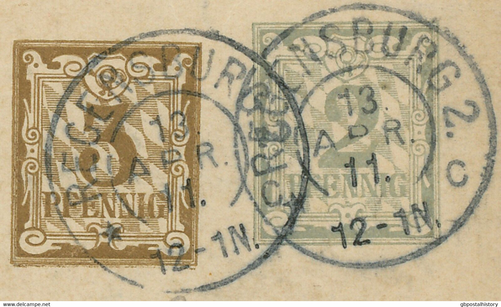 BAYERN "REGENSBURG 2" K2 Auf 3 + 2 Pf AH-GA-Postkarte 1911 Nach LANDSHUT ABART - Entiers Postaux