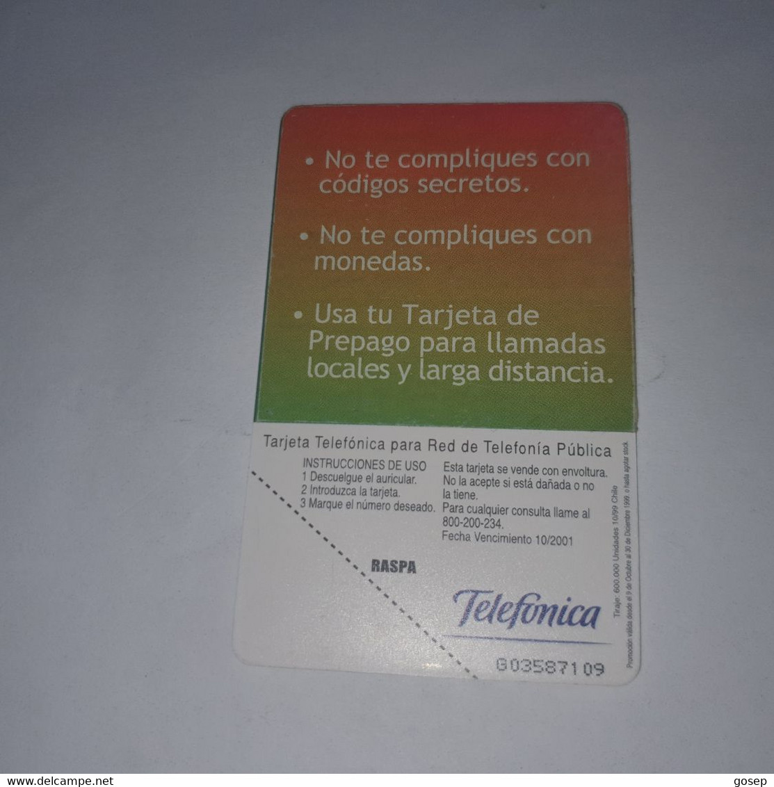 Chile-(cl-tlf-010)-usala Siempre-(88)-($2.000)-(G03587109)-(10/1999)-(600.000)-used Card+1card Prepiad Free - Chili