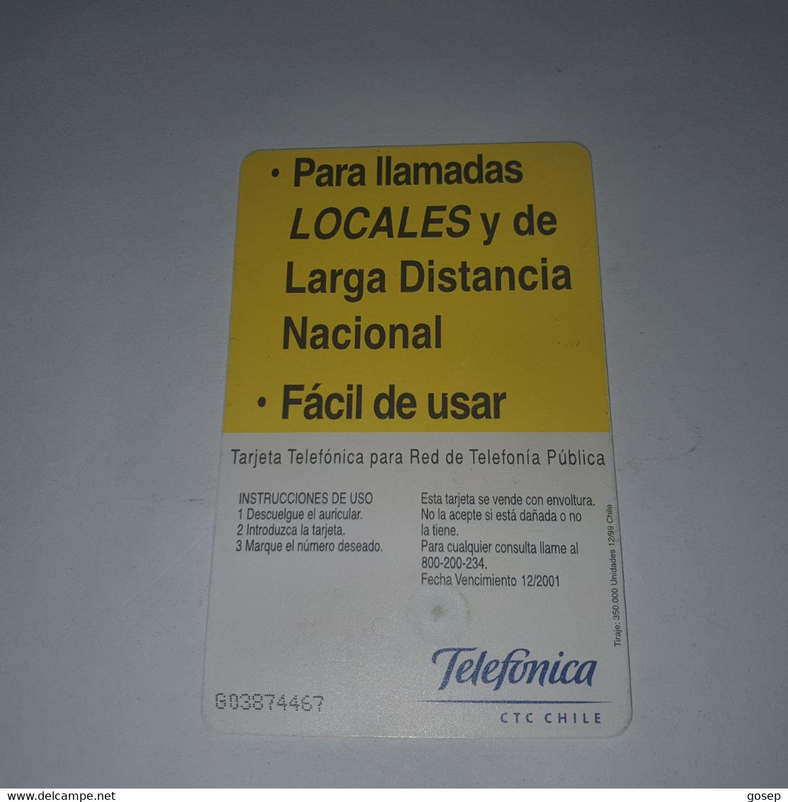 Chile-(cl-tlf-012)-promocion-(95)-($450)-(G03874467)-(12/1999)-(350.000)-used Card+1card Prepiad Free - Chili