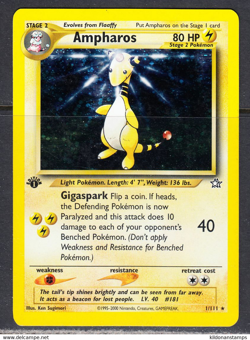 Ampharos 2000 Neo Genesis, 1st Edition Holo, NM, 1/111 - Other & Unclassified