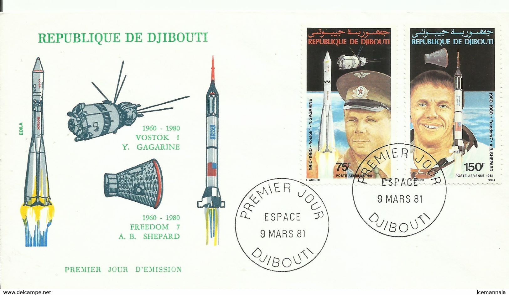 DJIBOUTI,  SOBRE CONMEMORATIVO TEMA ESPACIAL, AÑO  1981 - Africa