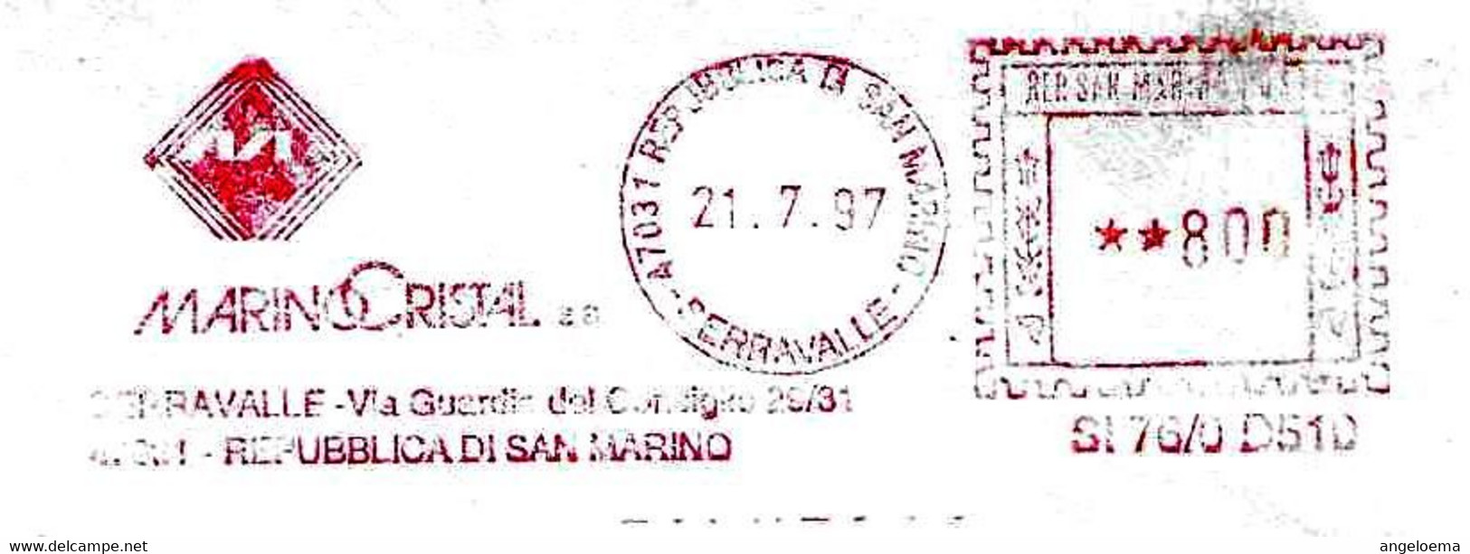 SAN MARINO - 1997 MARINO CRISTAL - Ema Red Meter Affrancatura Meccanica Rossa Su Busta Viaggiata - 2048 - Brieven En Documenten