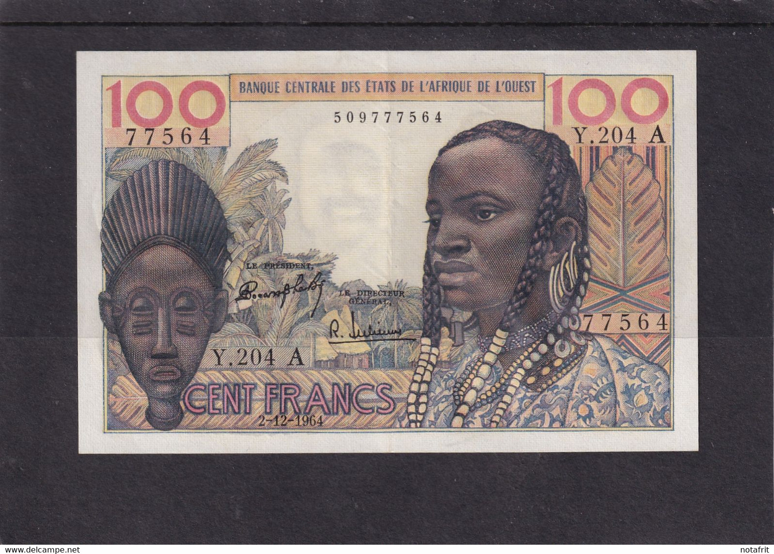 AOF  Ivory Coast Cote D'ivoire  100 Fr  2-12-1964 - États D'Afrique De L'Ouest