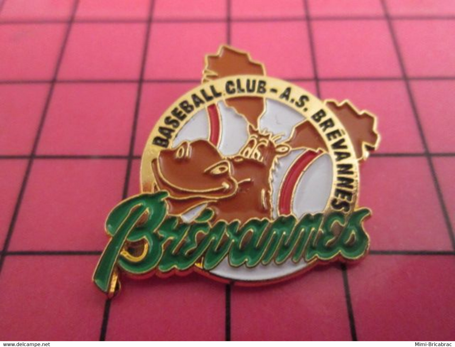 812b Pin's Pins / Beau Et Rare : Thème SPORTS / BASEBALL CLUB AS BREVANNES TETE DE CARIBOU ELAN - Honkbal