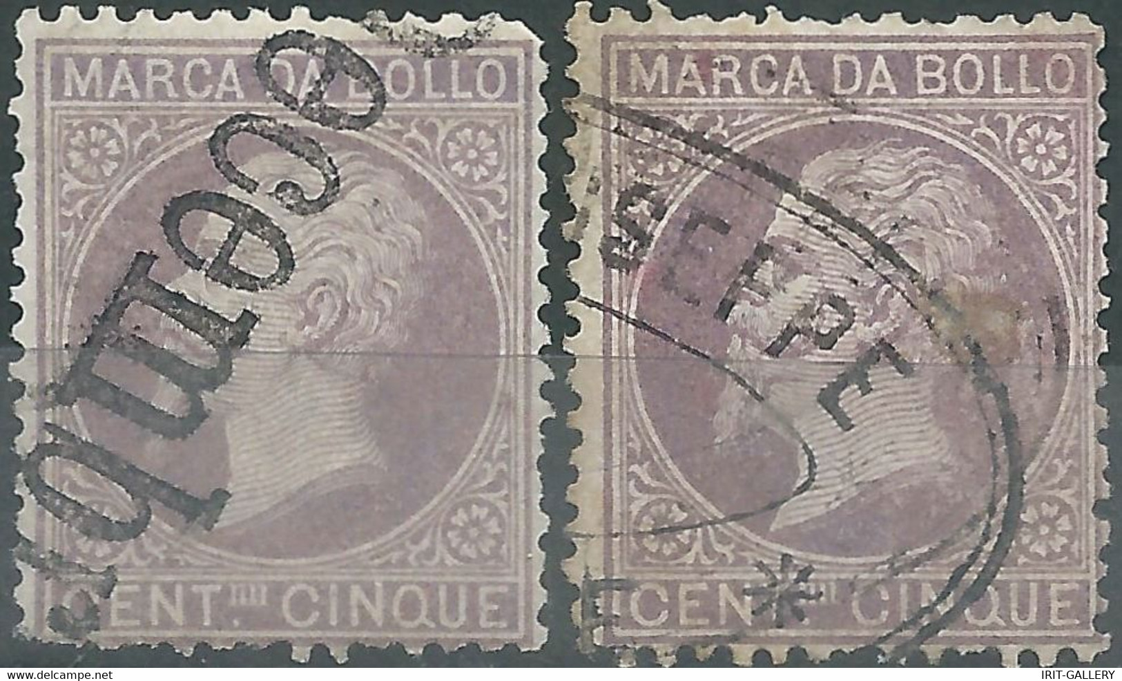 ITALIA-ITALY-ITALIE-ITALIEN,1872 Vittorio Emanuele II,Revenue Stamps,MARCA DA BOLLO,5c Lilac & 5C Violet Used-Value:€85, - Steuermarken