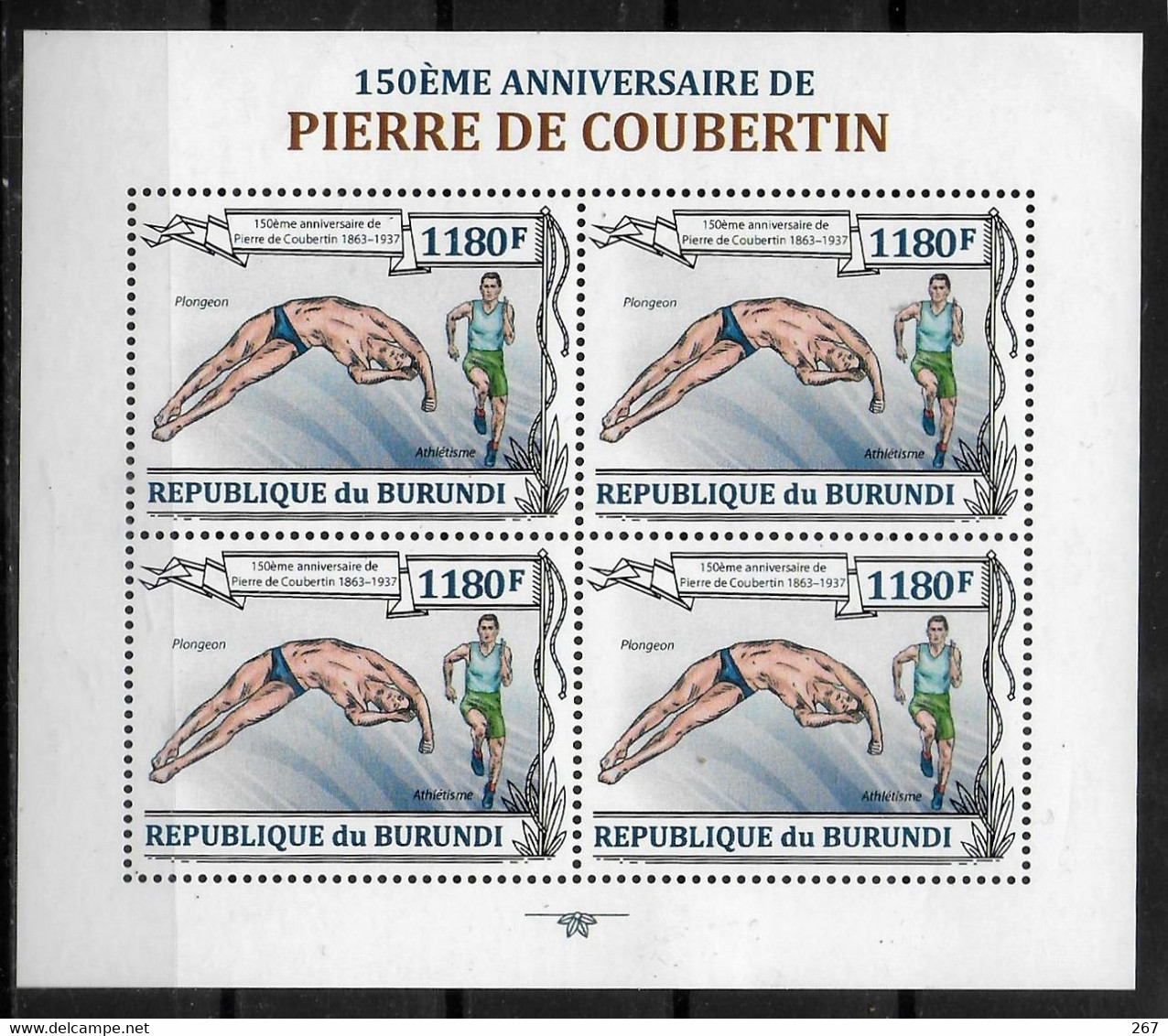 BURUNDI  Feuillet  N° 2051  * *    Coubertin Plongeon Natation Course - Plongeon