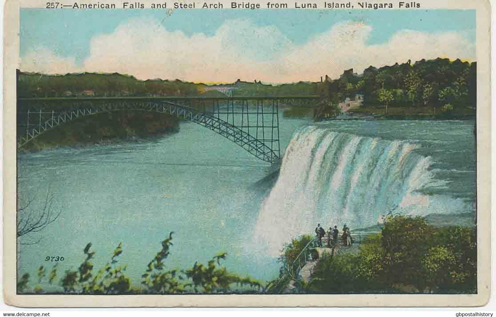 CANADA/USA 1920 VFU Col Pc American Falls And Steel Arch Bridge From Luna Island - Chutes Du Niagara