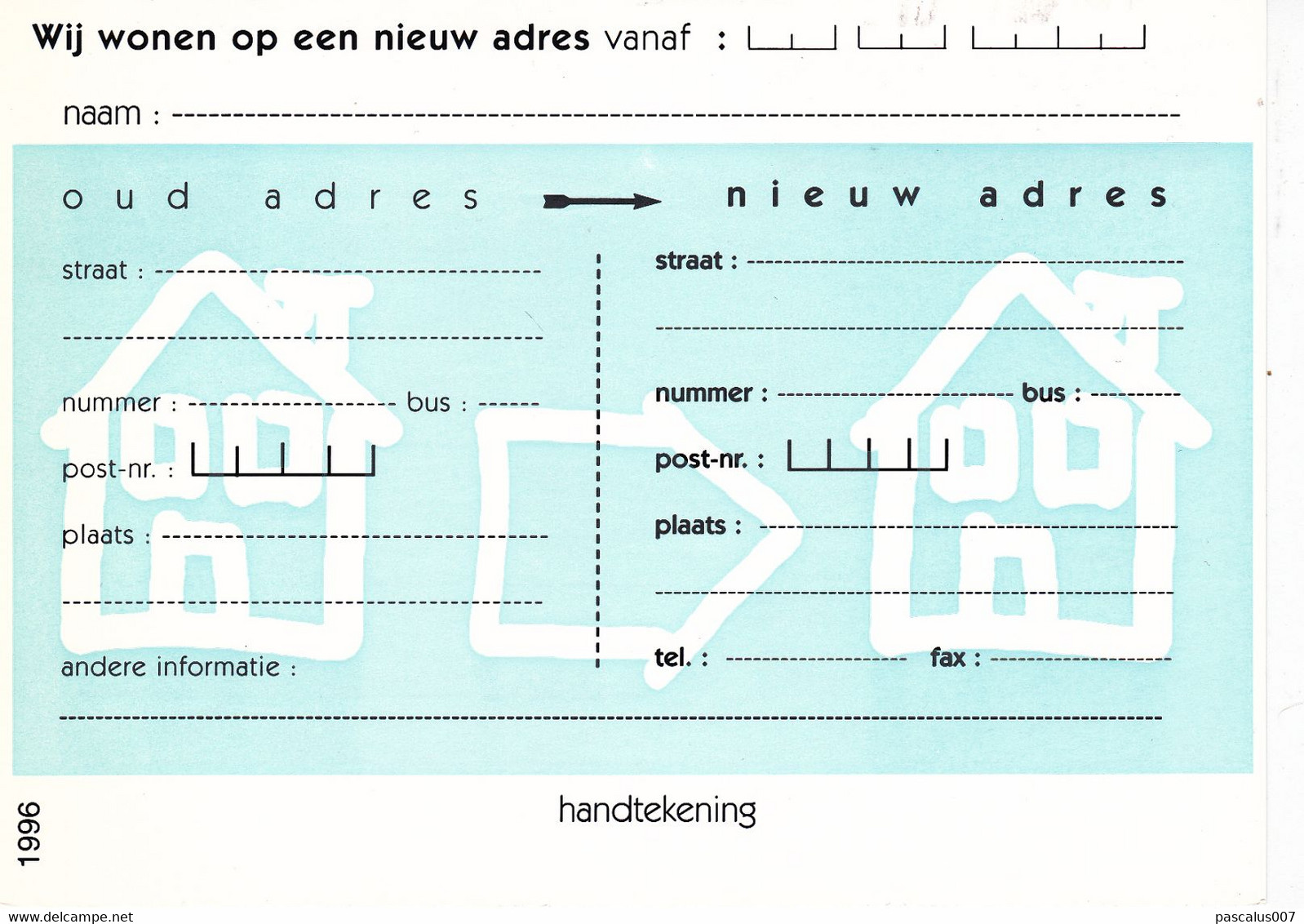 B01-361 42000 CA BK - Carte Postale - Entiers Postaux - Mutapost - Flamand - Changement D'adresse De 1996 - Avis Changement Adresse