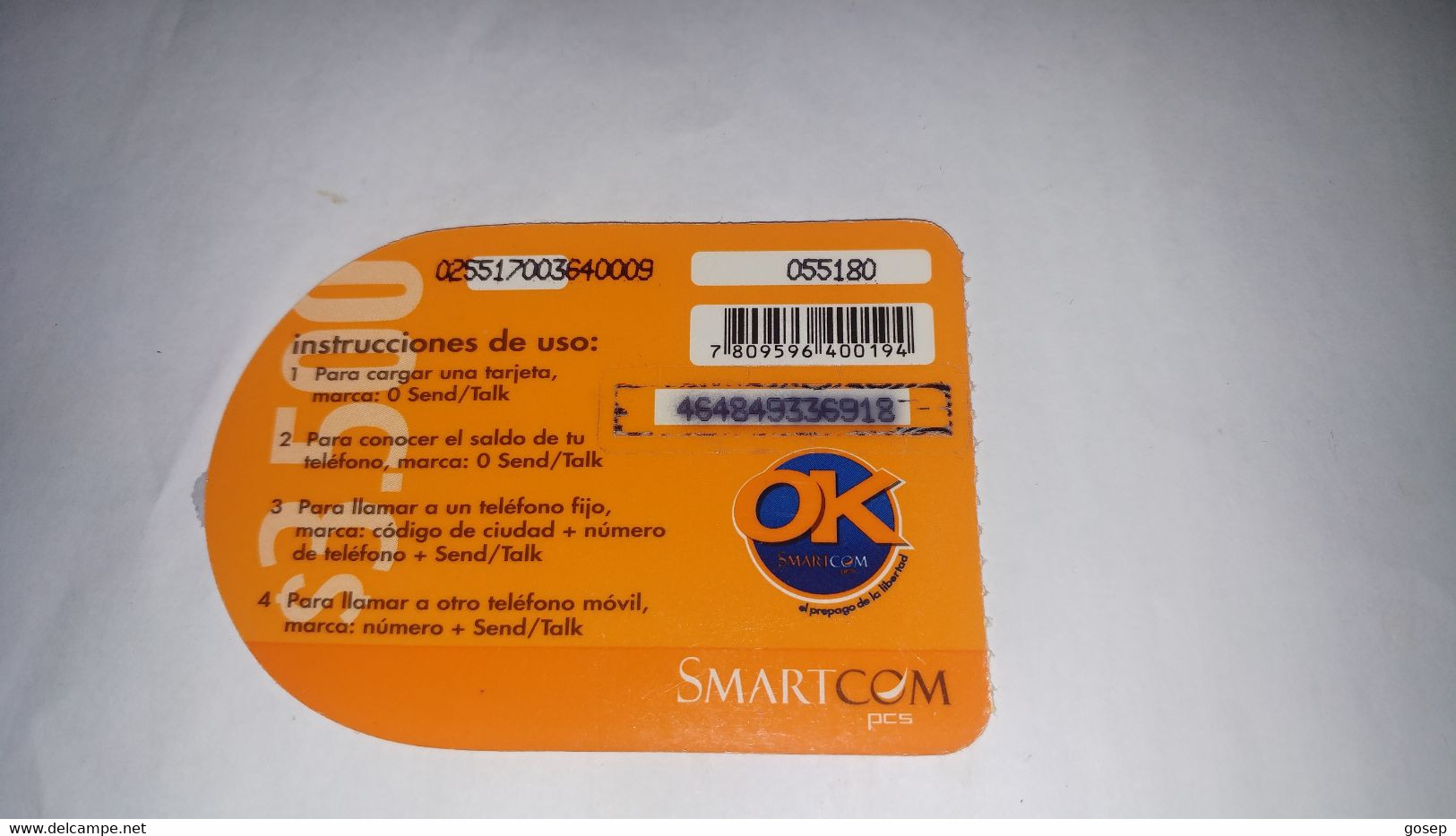 Chile-smartcom-(163)-($3.500)-(464849336918)-(055180)-(look Out Side)-used Card+1card Prepiad Free - Chile