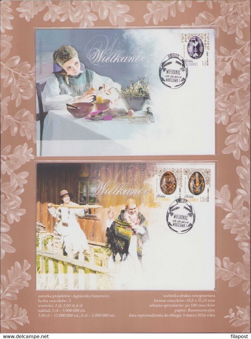 2016 Poland Mi 4820-22 Easter Holiday, Souvenir Booklet With 3 Stamps And 2 FDC In Decorative Envelope MNH** FV - Libretti
