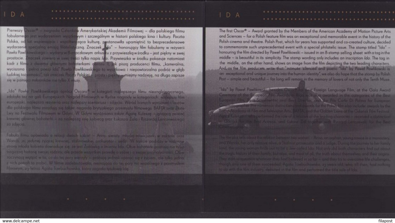 Poland 2015 Mi 4757 Movie IDA / Oscar Award 2015 / Souvenir Booklet With FDC And Mini Sheet MNH** FV - Cuadernillos