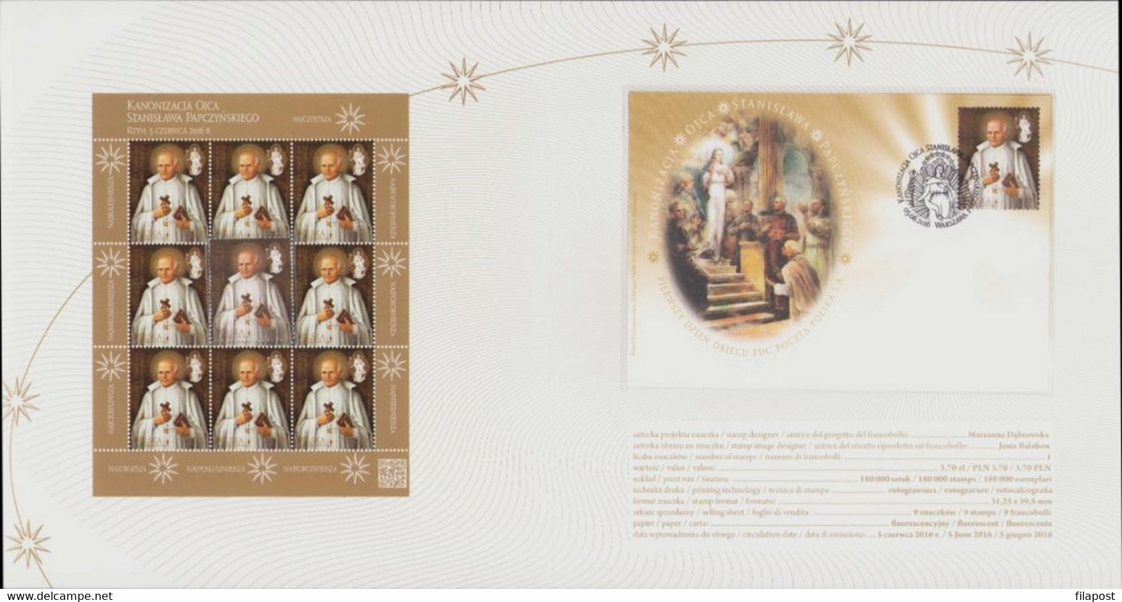 2016 Poland Mi 4840 Booklet / Canonisation Of Father Stanislaus Papczynski Catholic Priest / FDC + Stamp MNH** FV - Booklets