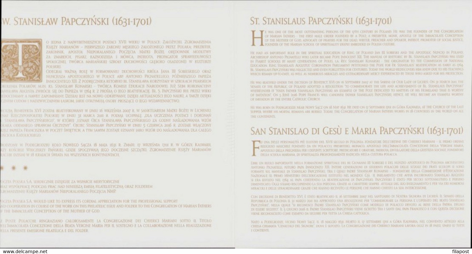 2016 Poland Mi 4840 Booklet / Canonisation Of Father Stanislaus Papczynski Catholic Priest / FDC + Stamp MNH** FV - Carnets