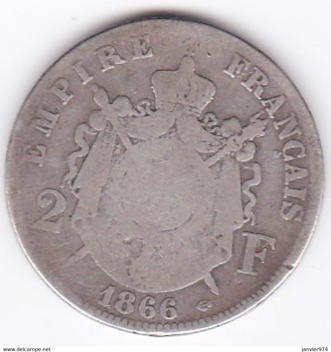 2 Francs 1866 BB Strasbourg, Napoléon III, En Argent - 2 Francs