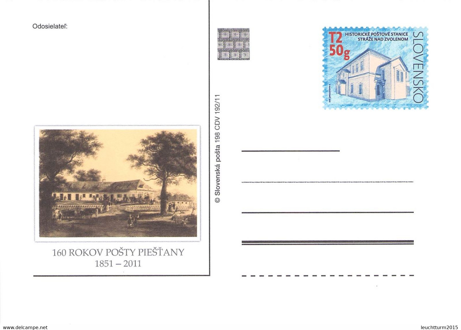 SLOWAKIA - POSTCARDS 2011 PIESTANY 198 CDV 192/11 Unc /Q327 - Postcards