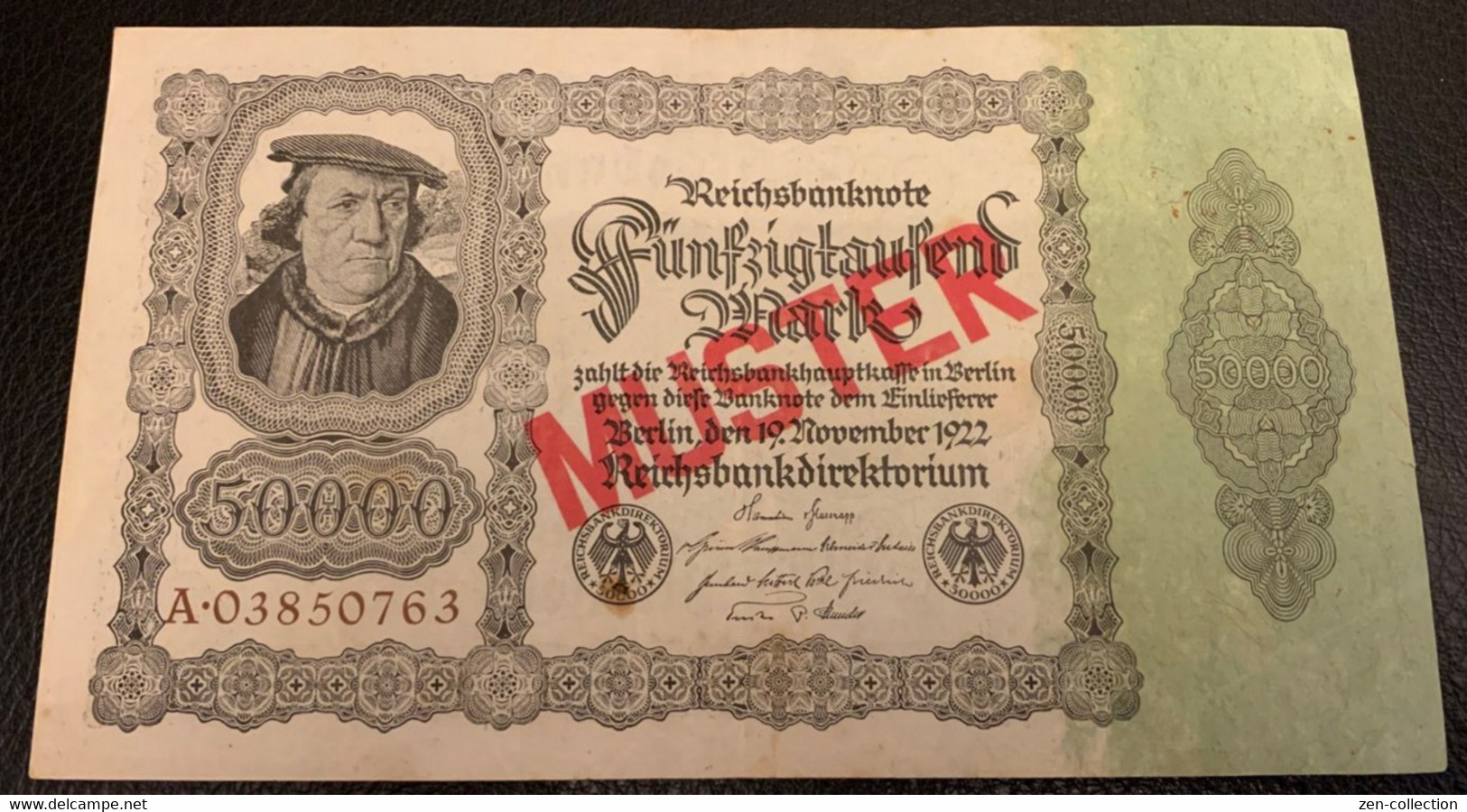 MUSTER Germany Nazi Propaganda FORGERY Overprint On Genuine 50,000 Mark 1922 P81 Banknote VF - Autres & Non Classés