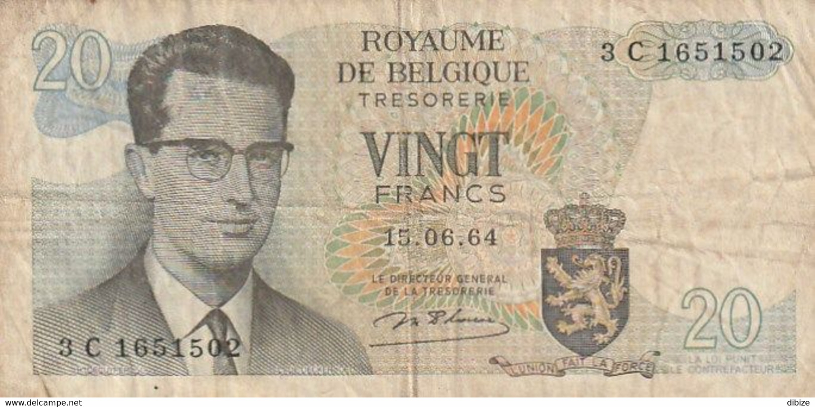 Billet De Banque Usagé. Belgique. 20 Francs. Personnage. Atomium. Etat Moyen. Taches. Froissé. - Ohne Zuordnung