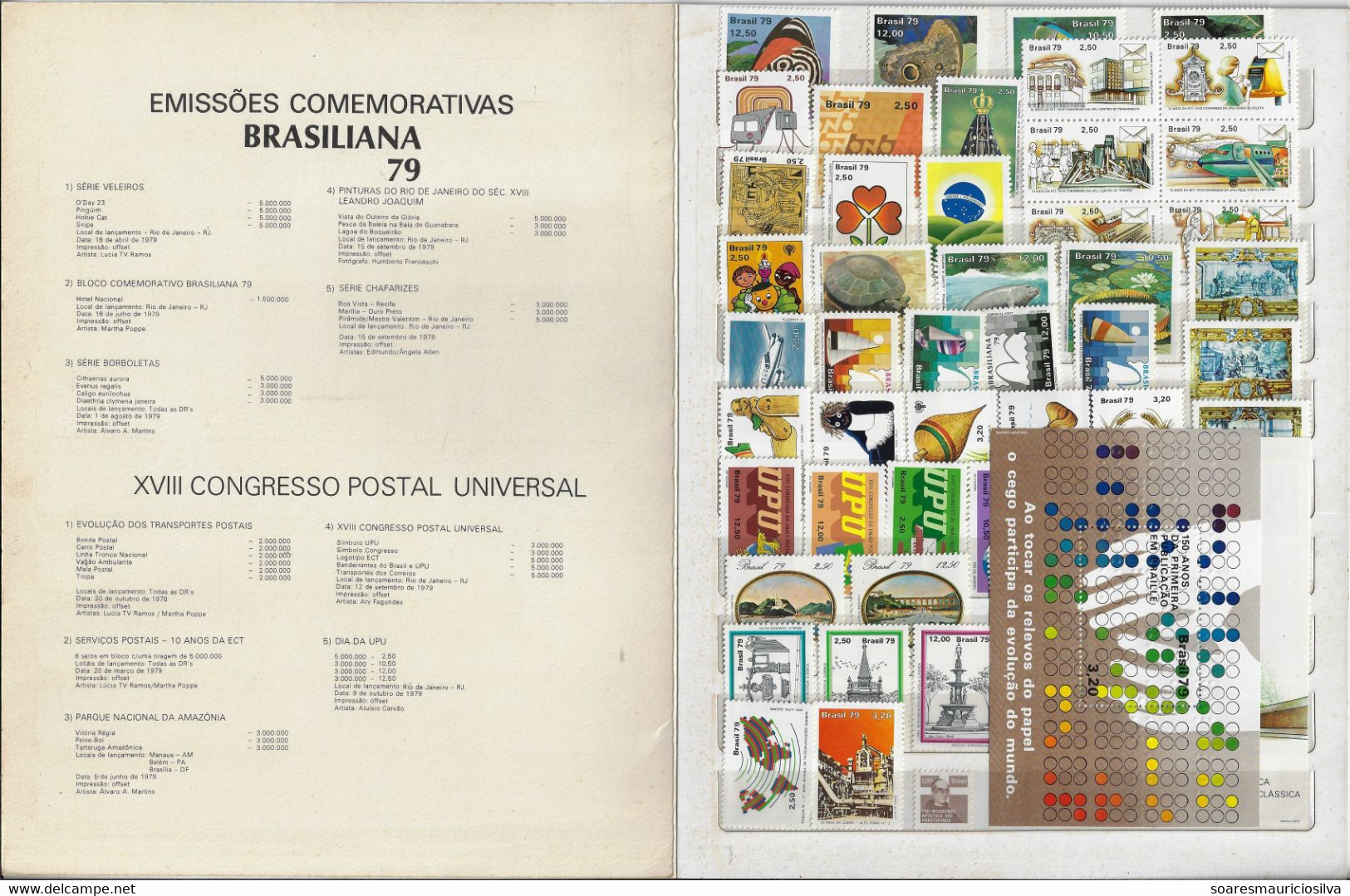 Brazil 1979 Complete Year 50 Commemorative Stamps  + 2 Souvenir Sheets + Leprosy Control Stamp Some Yellowish Spots - Années Complètes