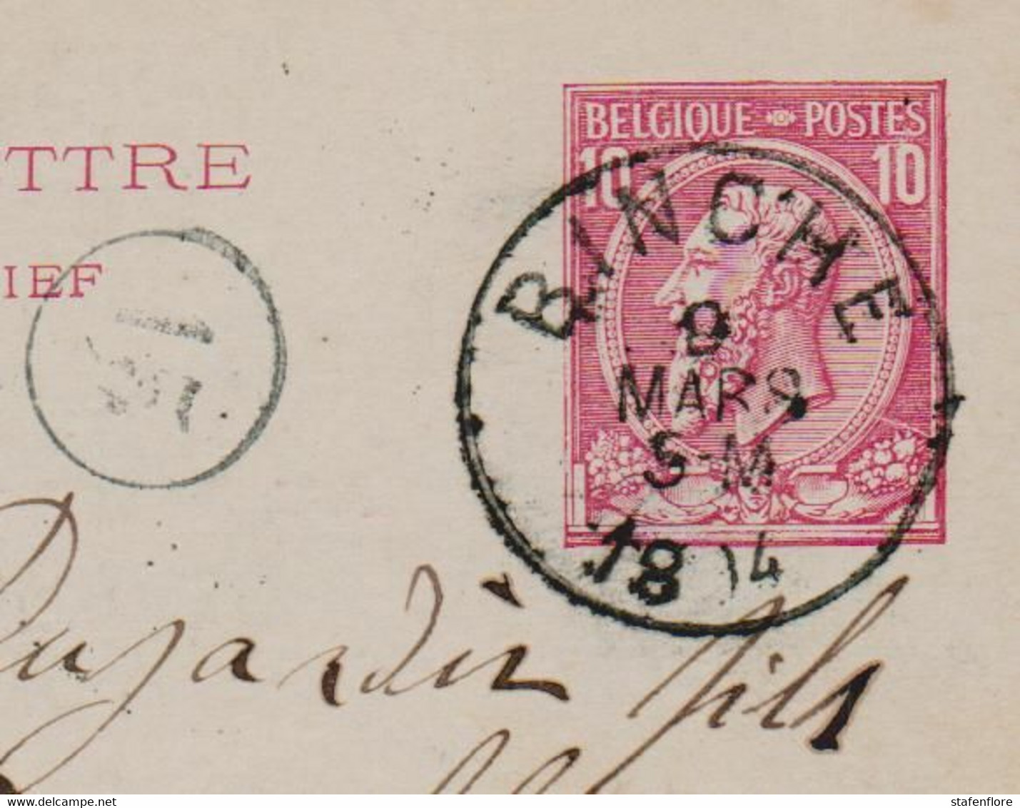 Kaartbrief, Carte Lettre Van  BINCHE  Naar Bruxelles ,met Opdrukzegels Capon Nr 46 - Letter Covers