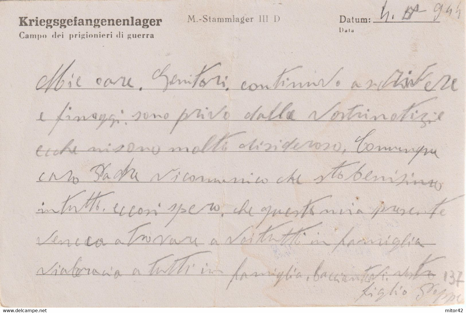 137*-Prigionieri Guerra Italiani  In Germania Dest.Sicilia Durante Amgot-Occupazione Alleata-6.5.44 - Ocu. Anglo-Americana: Sicilia