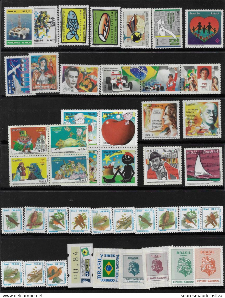 Brazil 1994 Complete Year 48 Commemorative Stamps  + 3 Souvenir Sheets + 18 Definitive Issues + 1 Automat Stamp - Full Years