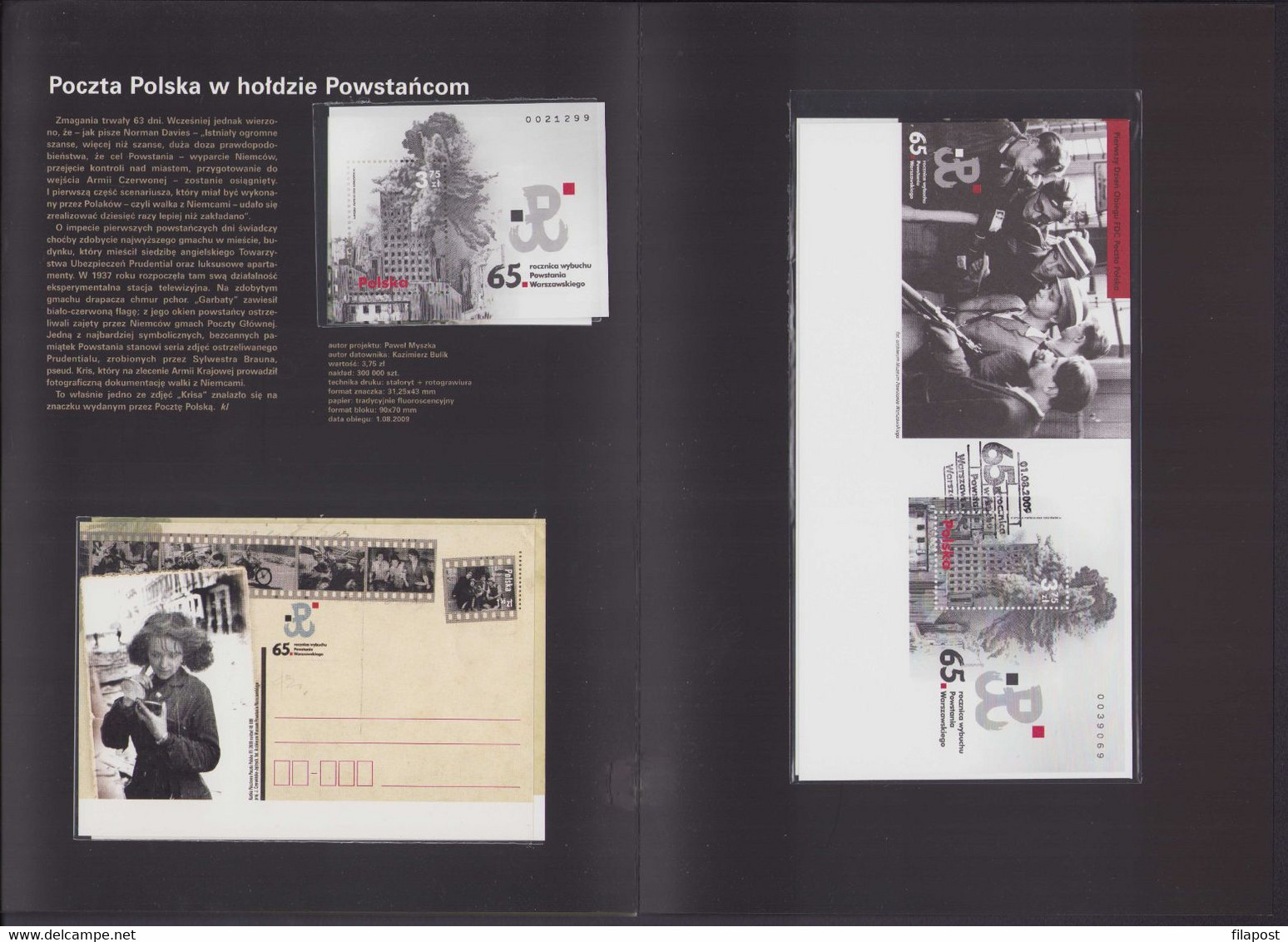 Poland 2009 Souvenir Booklet / Outbreak Of The Warsaw Uprising 1944 WWII War / Block + FDC + Postcard / MNH** FV - Libretti