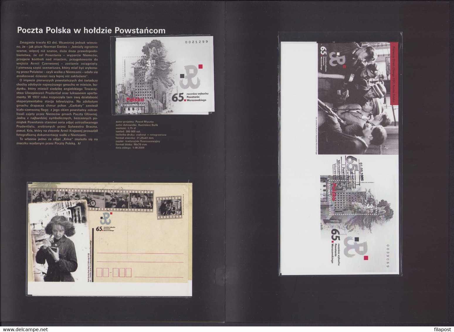 Poland 2009 Souvenir Booklet / Outbreak Of The Warsaw Uprising 1944 WWII War / Block + FDC + Postcard / MNH** FV - Postzegelboekjes