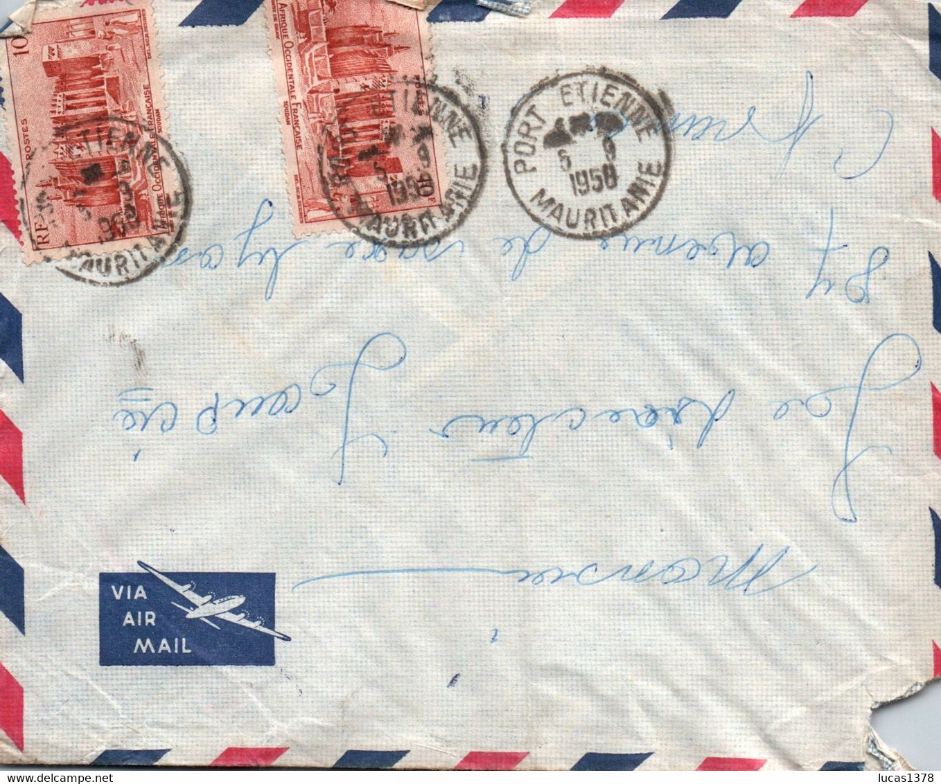 MAURITANIE  / LETTRE PAR AVION /  DEPART PORT ETIENNE   POUR LYON 1958 - Brieven En Documenten