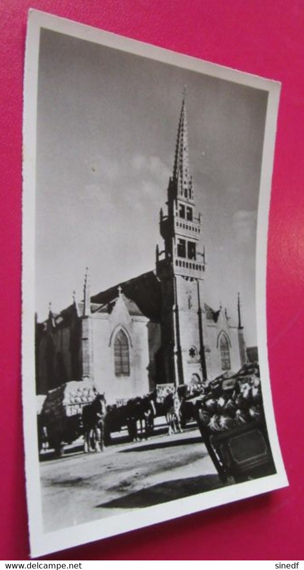 Cpsm 29 CLEDER  Eglise NON Voyagée  édit RIOU NEDELEC Attelage Chevaux Choux Fleurs Rare Finistère - Cléder