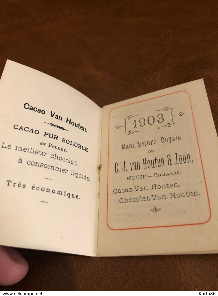 Petit Calendrier Ancien Publicitaire 1903 * Chocolat Cacao VAN HOUTEN Van Houten Weesp Holland * Calendar Illustré - Klein Formaat: 1901-20