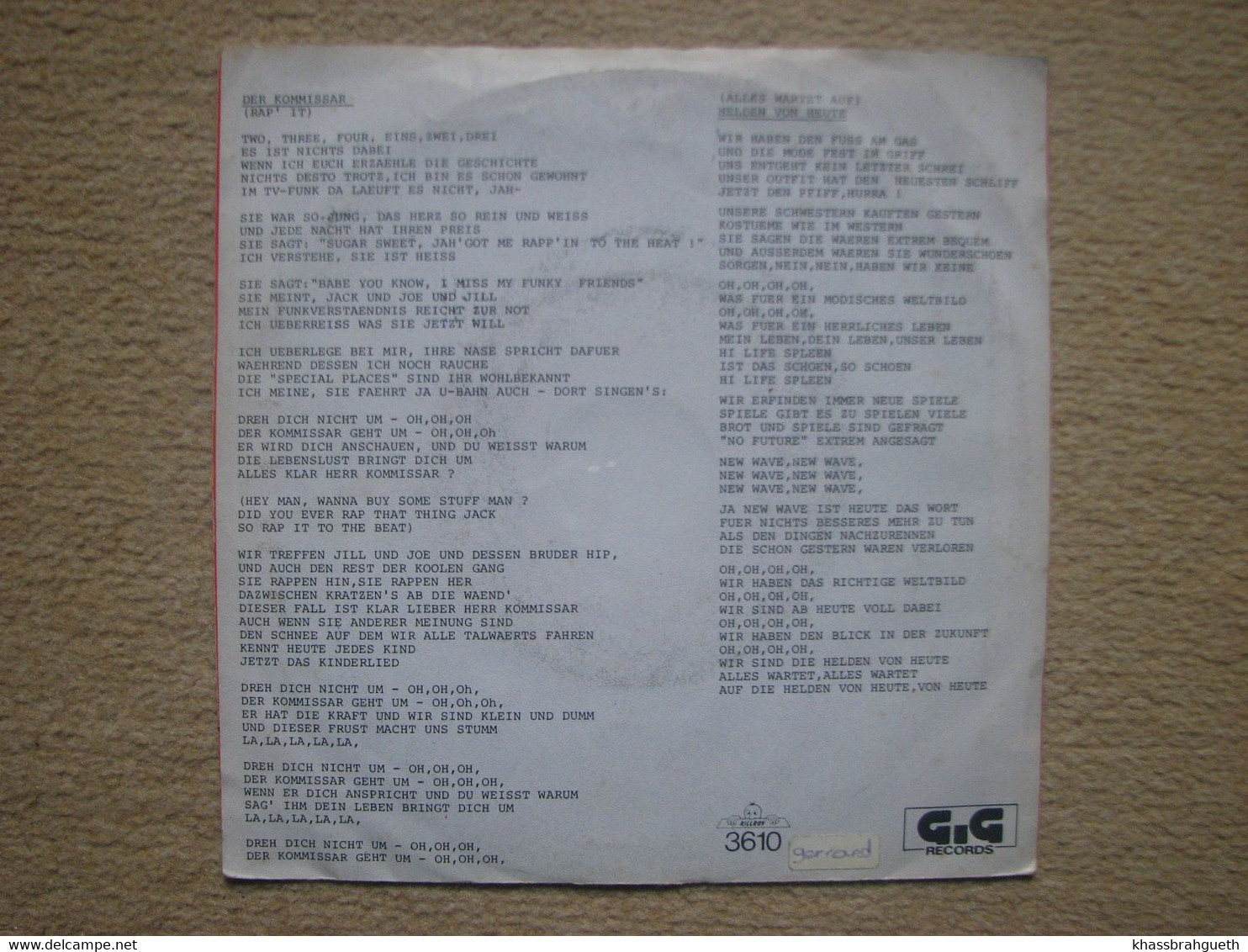 FALCO . DER KOMMISSAR / HELDEN VON HEUTE (45T) (G.G RECORDS) (1982) - Sonstige - Deutsche Musik