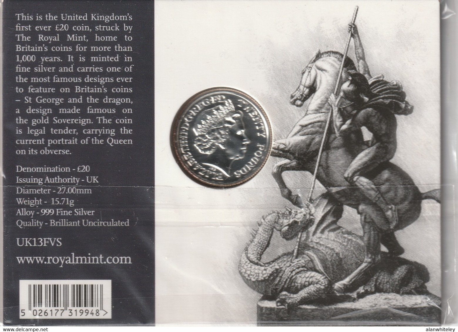 GREAT BRITAIN 2013 GBP20 St George & Dragon: Single Silver Coin (in Pack) BRILLIANT UNCIRCULATED - Maundy Sets & Gedenkmünzen