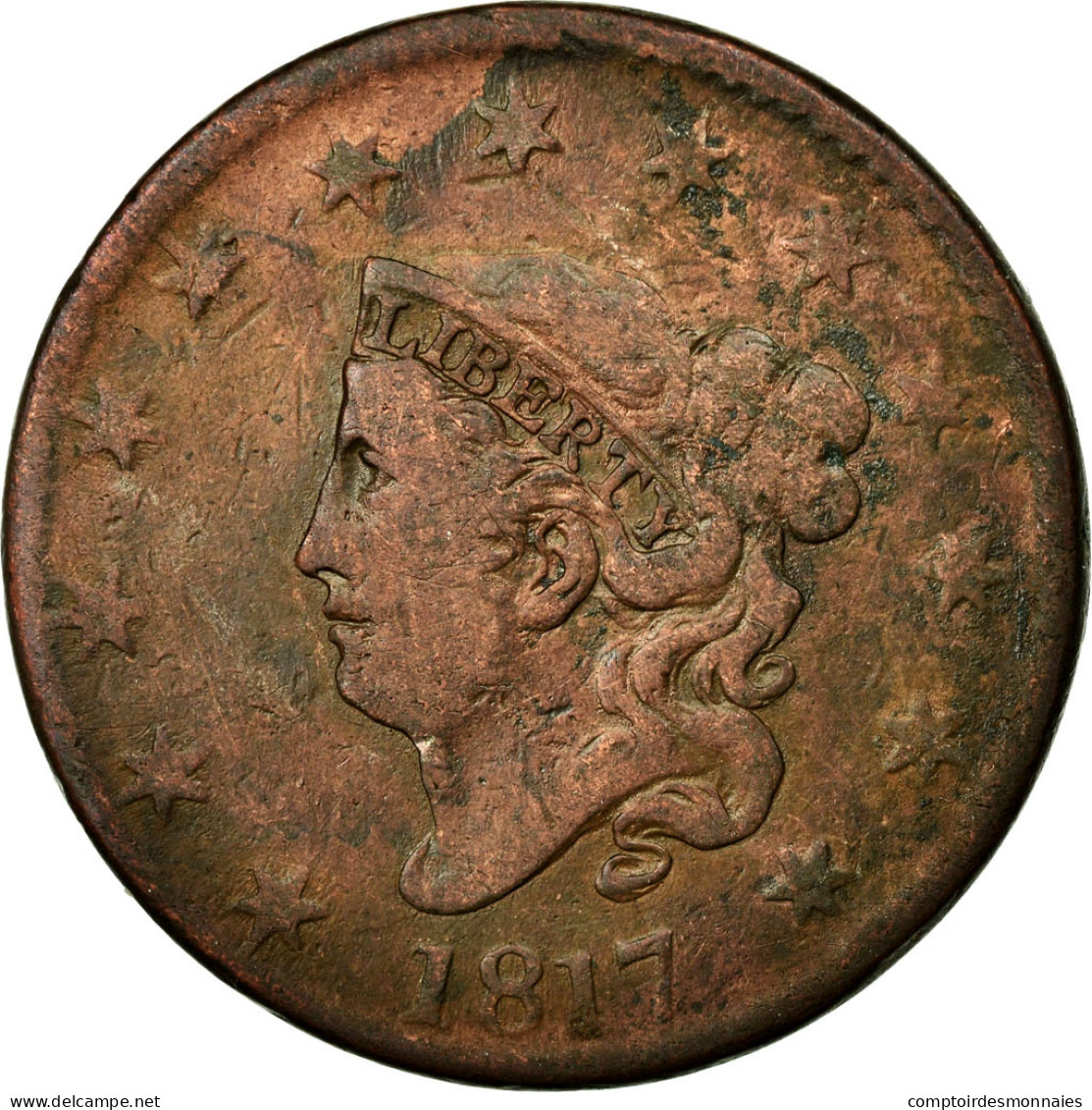 Monnaie, États-Unis, Coronet Cent, Cent, 1817, U.S. Mint, Philadelphie, TB+ - 1816-1839: Coronet Head