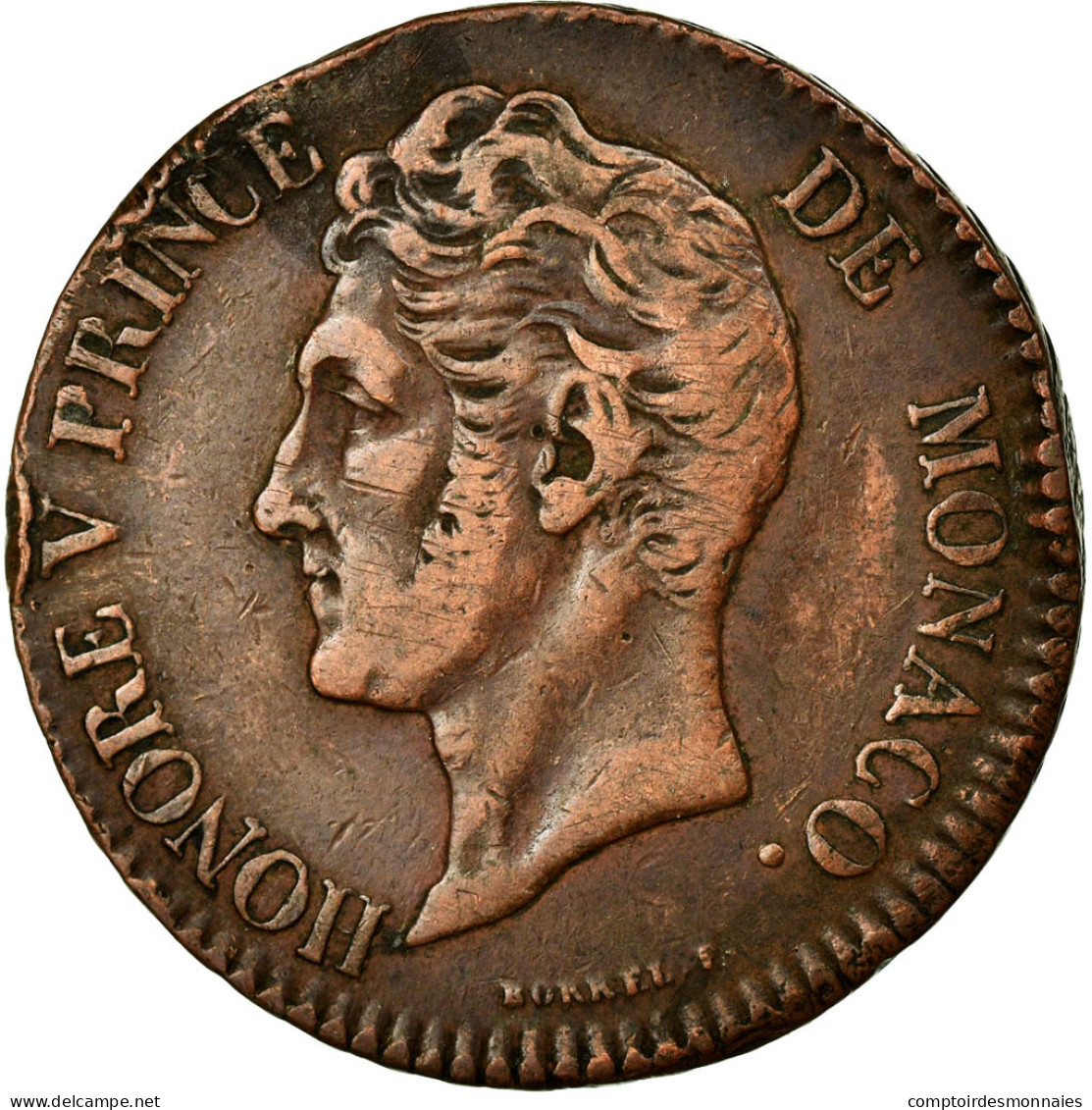 Monnaie, Monaco, Honore V, 5 Centimes, Cinq, 1837, Monaco, TB+, Cuivre - 1819-1922 Honoré V, Charles III, Albert I