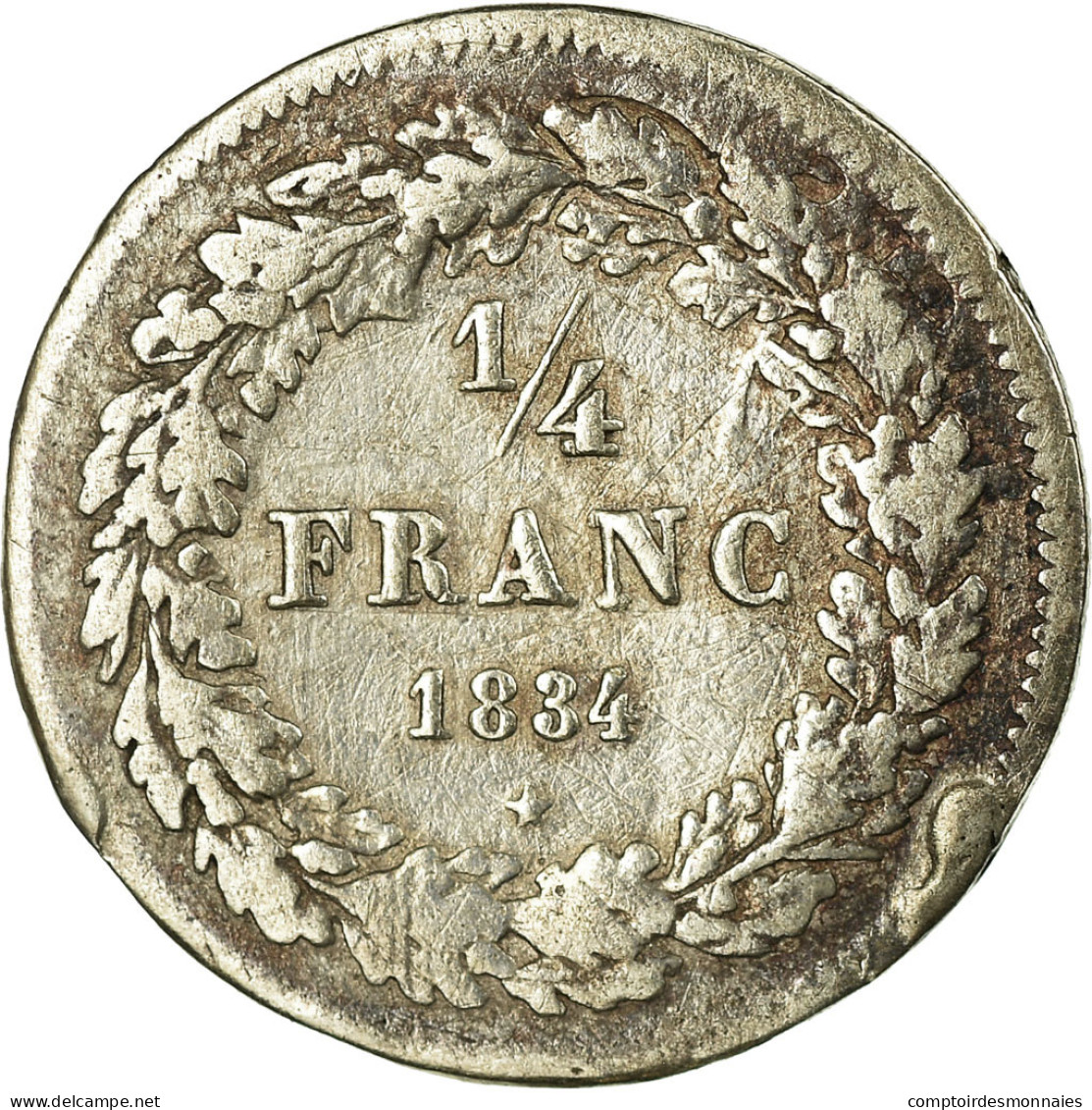 Monnaie, Belgique, Leopold I, 1/4 Franc, 1834, TB+, Argent - 1/4 Frank