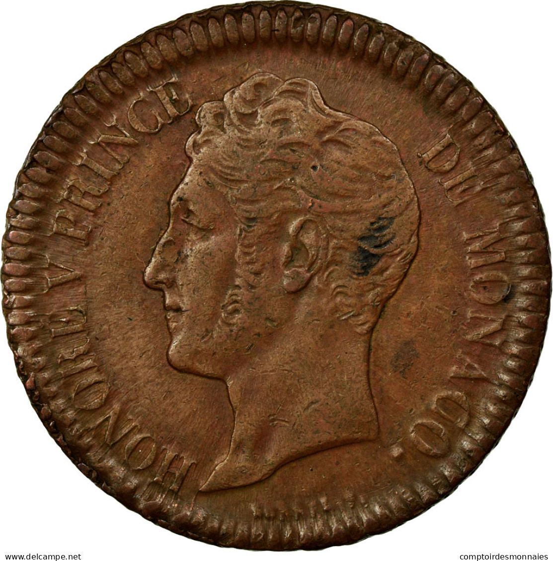 Monnaie, Monaco, Honore V, Decime, 1838, Monaco, TTB+, Laiton, KM:97.1a - Charles III.