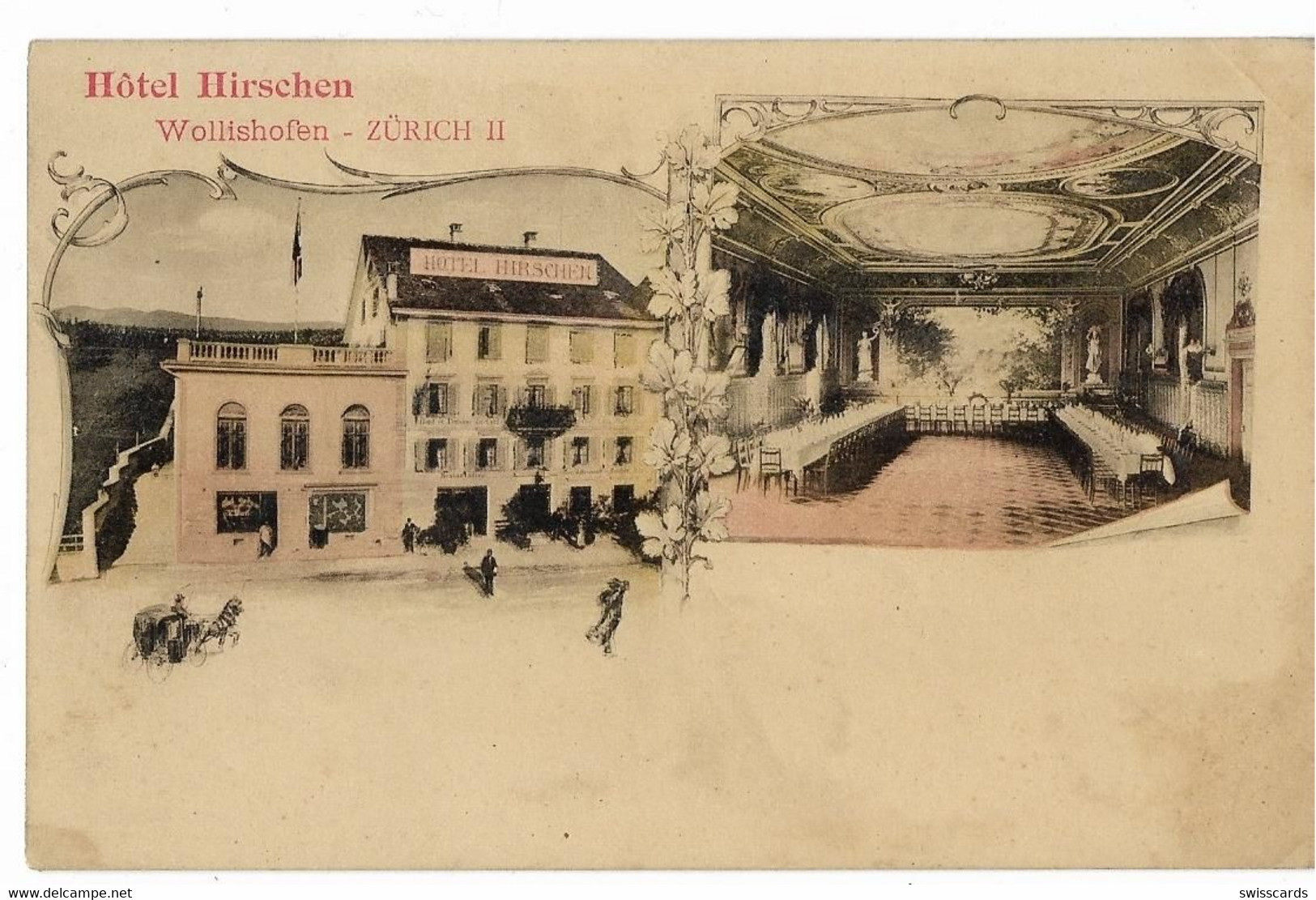 WOLLISHOFEN: Hotel Hirschen, 2-Bild-AK ~1900 - Wollishofen