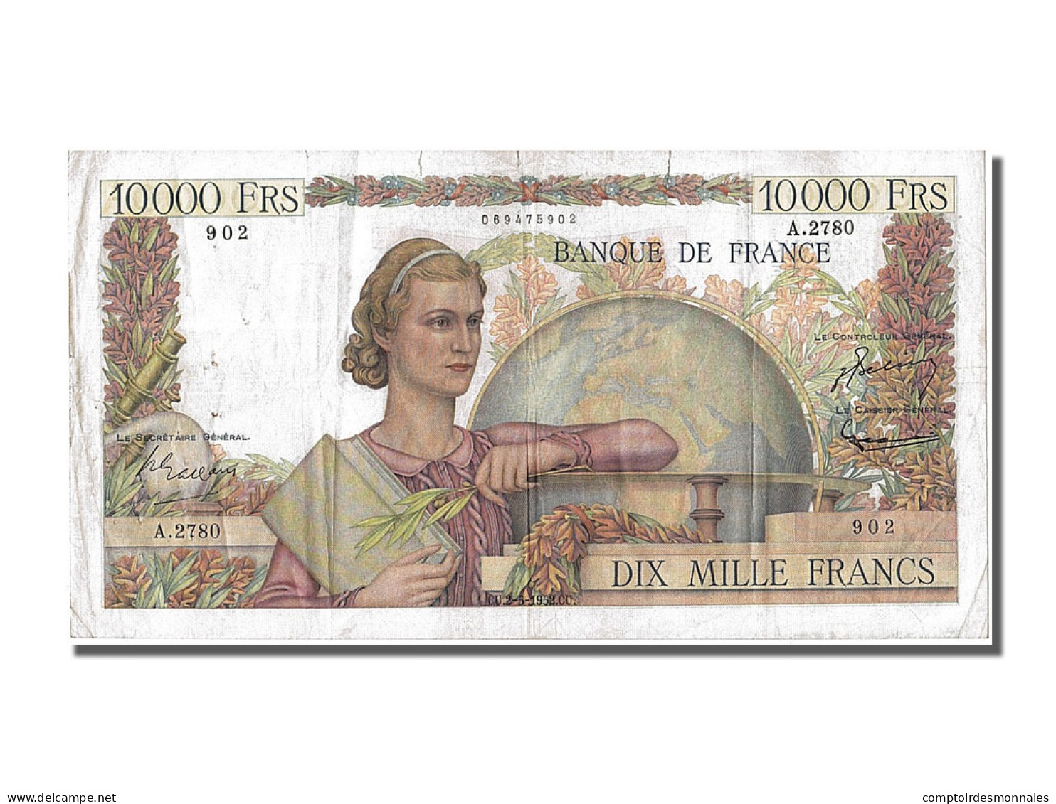 Billet, France, 10,000 Francs, 10 000 F 1945-1956 ''Génie Français'', 1952 - 10 000 F 1945-1956 ''Génie Français''