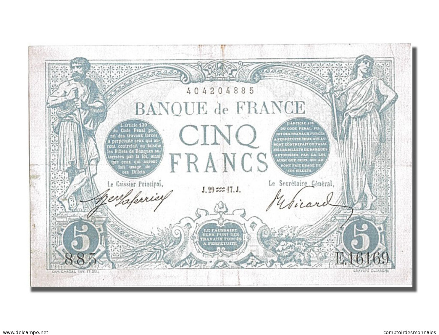 Billet, France, 5 Francs, 5 F 1912-1917 ''Bleu'', 1917, 1917-01-20, SUP+ - 5 F 1912-1917 ''Bleu''