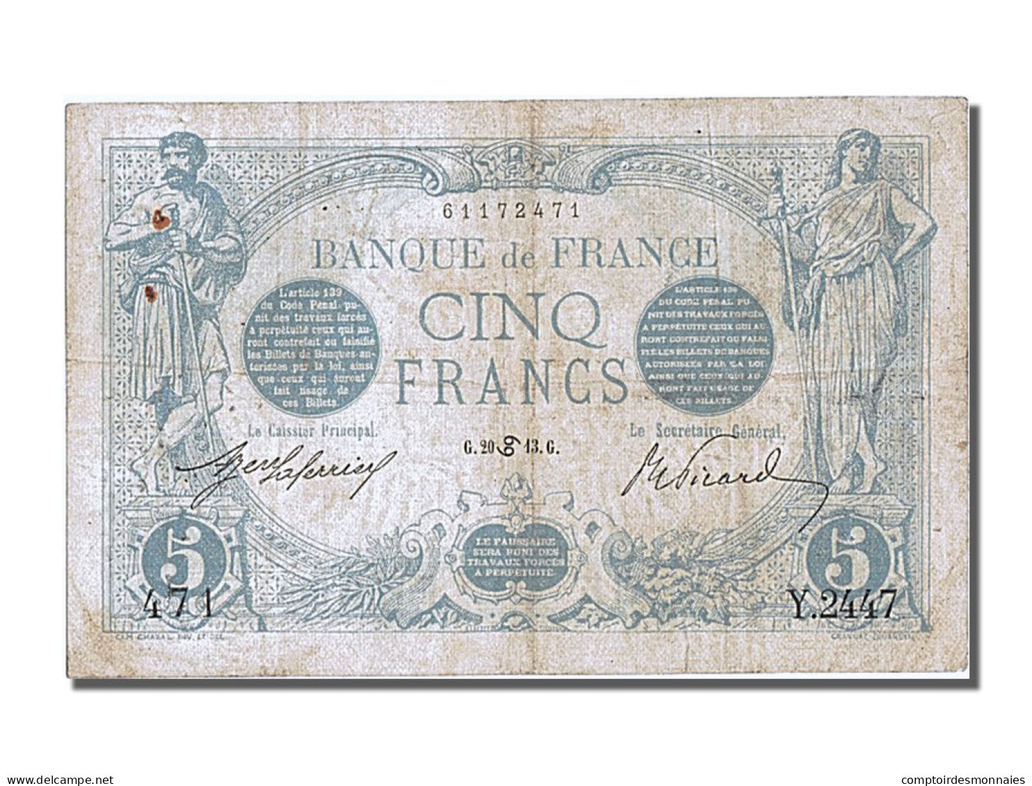 Billet, France, 5 Francs, 5 F 1912-1917 ''Bleu'', 1913, 1913-06-20, TTB - 5 F 1912-1917 ''Bleu''