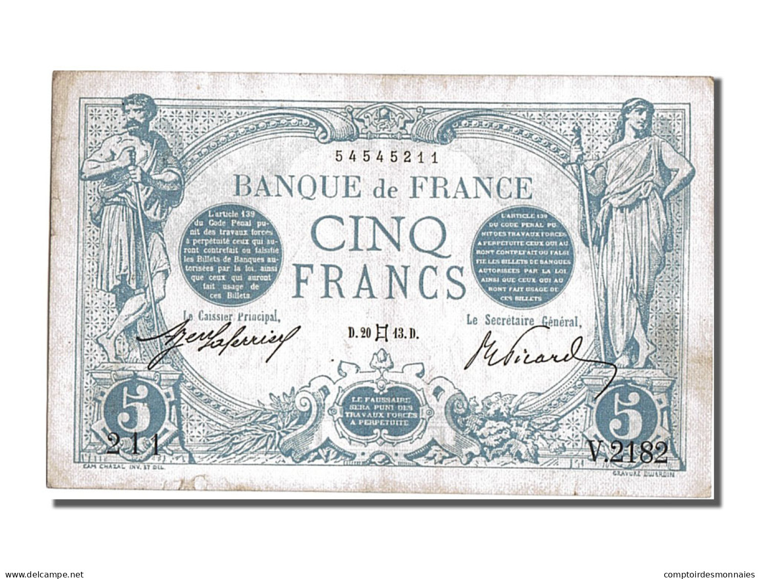 Billet, France, 5 Francs, 5 F 1912-1917 ''Bleu'', 1913, 1913-05-20, TTB+ - 5 F 1912-1917 ''Bleu''