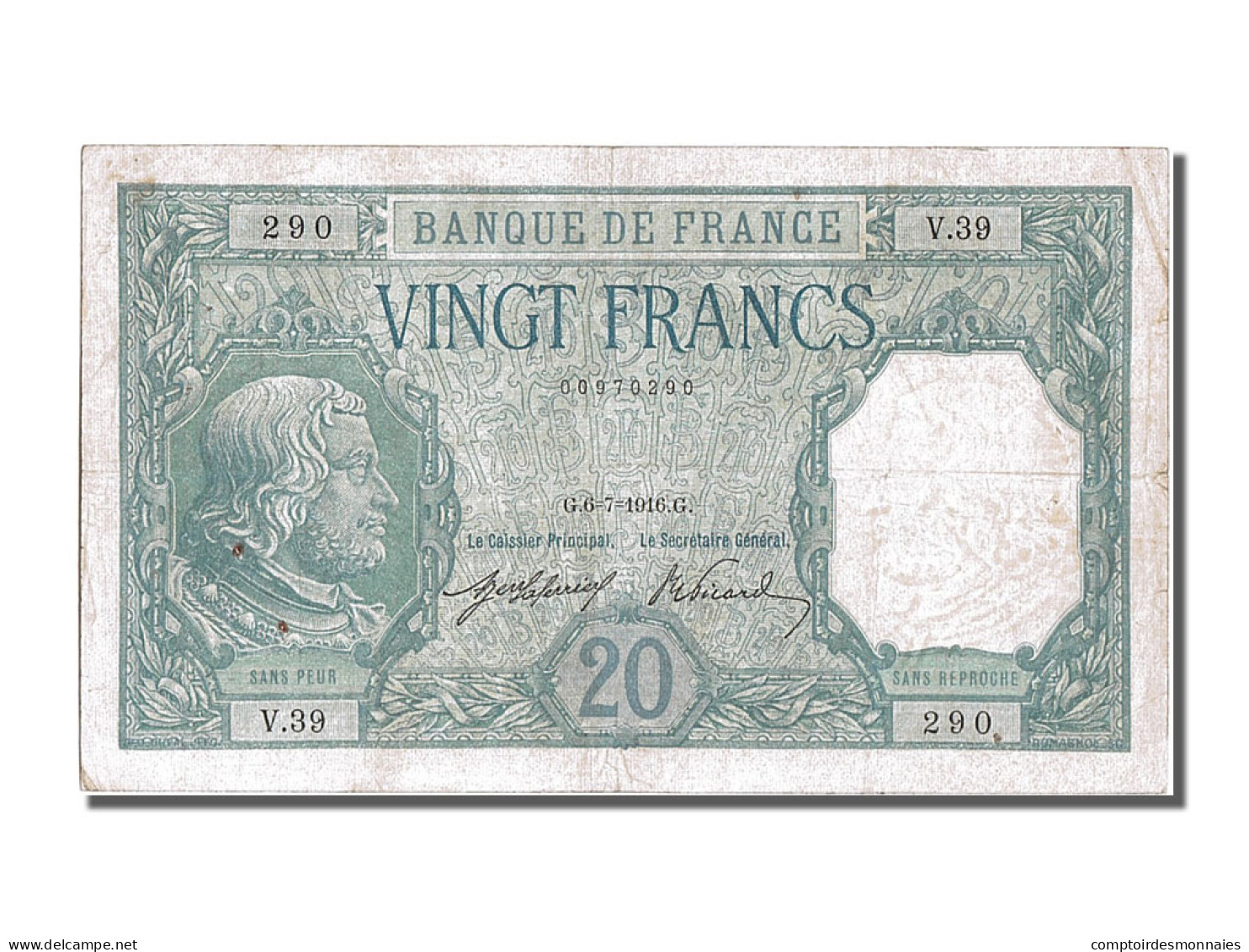 Billet, France, 20 Francs, 20 F 1916-1919 ''Bayard'', 1916, 1916-07-06, TTB+ - 20 F 1916-1919 ''Bayard''