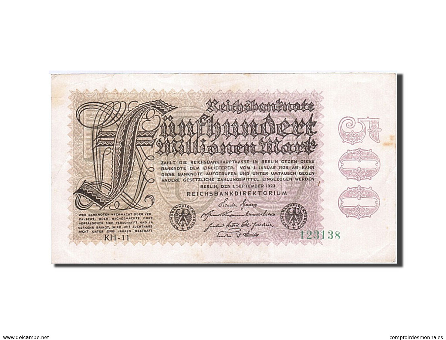 Billet, Allemagne, 1923-09-01 - 500 Millionen Mark