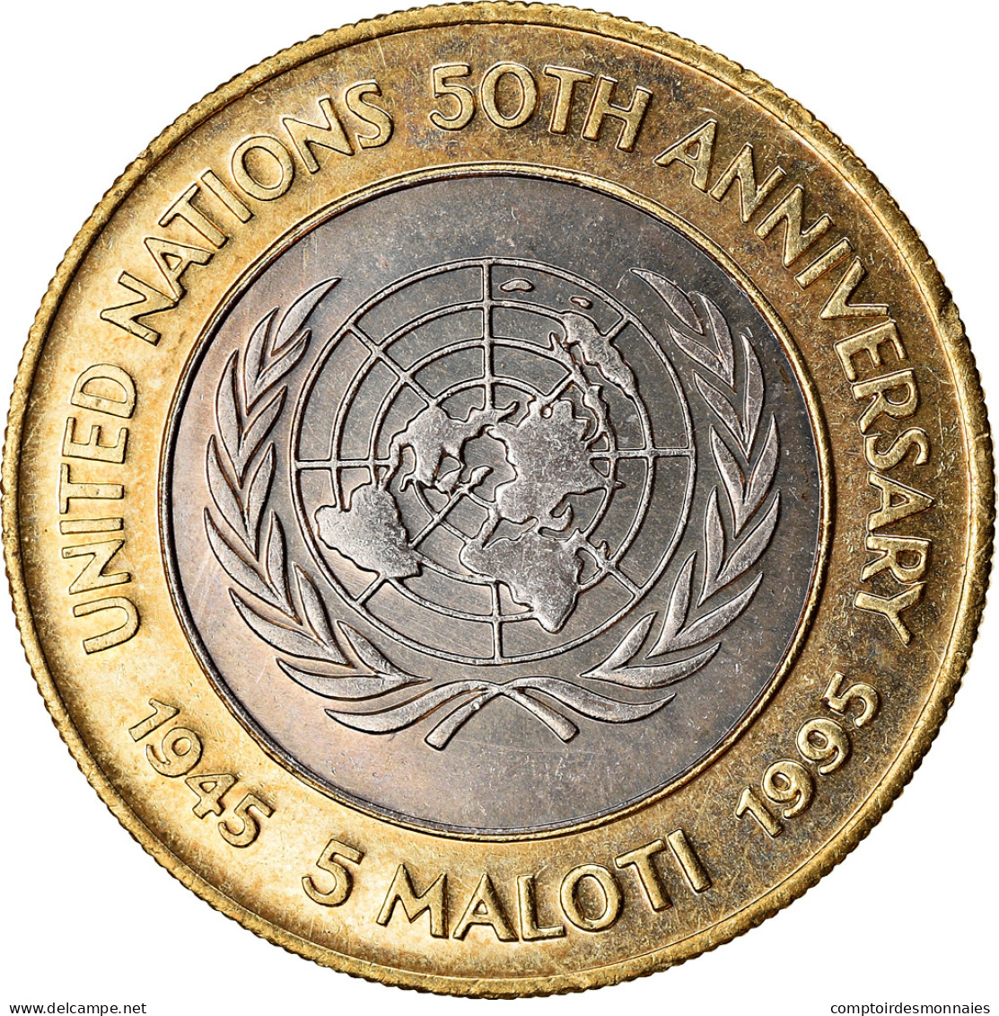 Monnaie, Lesotho, Moshoeshoe II, 5 Maloti, 1995, 50ème Anniversaire De L'ONU - Lesotho