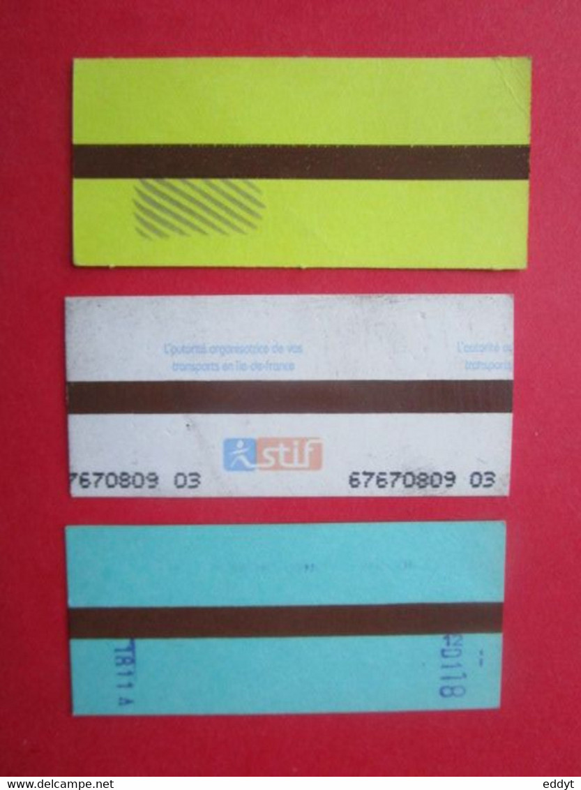 3 TICKETS Métro Autobus RATP SNCF - PARIS - 2° Classe - DIVERS - Couleur Blanc/Bleu/Jaune - TBE - World