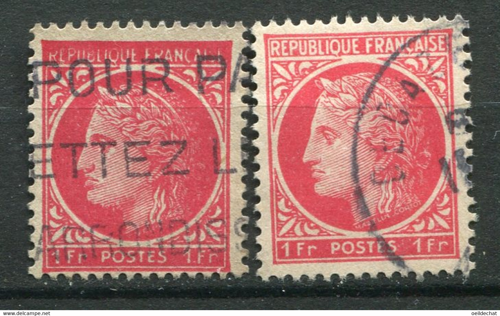 21069 FRANCE N°676° 1F Cérés De Mazelin : Impression Défectueuse Et Légende Obstruée + Normal 1945  TB - Used Stamps