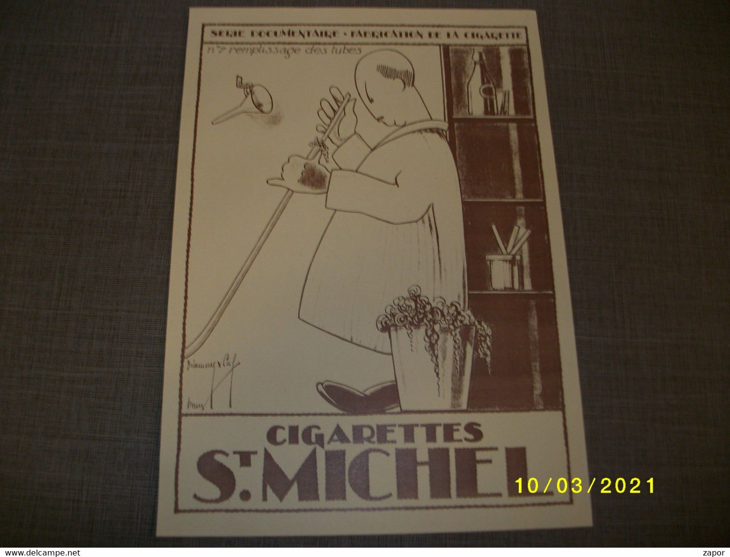 Affiche / Poster - Cigarettes St. Michel - Serie Documentaire Fabrication - N° 7 Remplissage Des Tubes - Autres & Non Classés